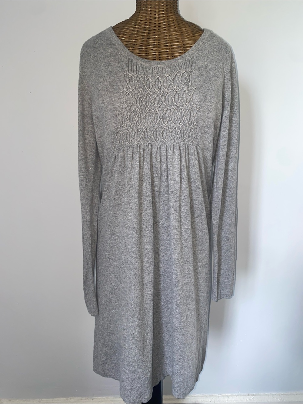 Boden Gray Smocked-Front Long-Sleeve Dress